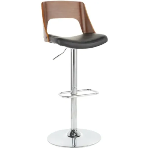 Bar Stools & Counter Height Stools-Kirkland's Home Cherry Wood And Leather Swivel Bar Stool Black