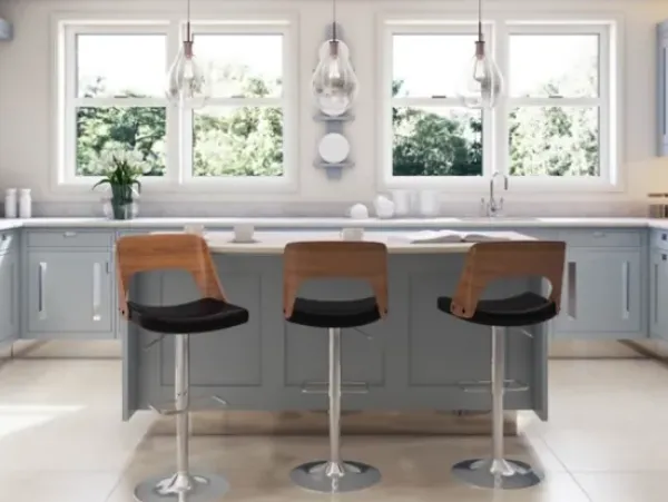 Bar Stools & Counter Height Stools-Kirkland's Home Cherry Wood And Leather Swivel Bar Stool Black