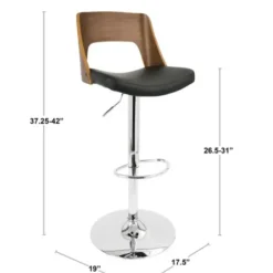 Bar Stools & Counter Height Stools-Kirkland's Home Cherry Wood And Leather Swivel Bar Stool Black
