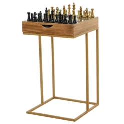 Accent & End Tables-Kirkland's Home Chess Top Wood C-Frame Accent Table Brown