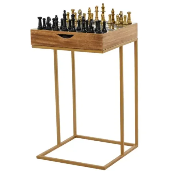 Accent & End Tables-Kirkland's Home Chess Top Wood C-Frame Accent Table Brown