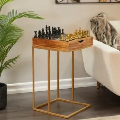 Accent & End Tables-Kirkland's Home Chess Top Wood C-Frame Accent Table Brown