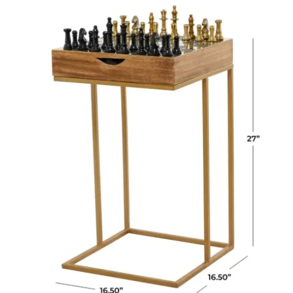 Accent & End Tables-Kirkland's Home Chess Top Wood C-Frame Accent Table Brown