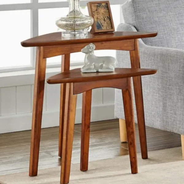 Accent & End Tables-Kirkland's Home Chestnut Wood Triangular Accent Tables, Set Of 2 Brown