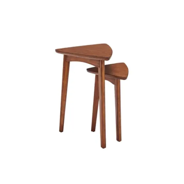 Accent & End Tables-Kirkland's Home Chestnut Wood Triangular Accent Tables, Set Of 2 Brown