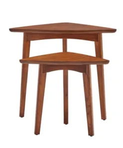 Accent & End Tables-Kirkland's Home Chestnut Wood Triangular Accent Tables, Set Of 2 Brown