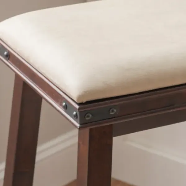Bar Stools & Counter Height Stools-Kirkland's Home Chestnut Wood Upholstered Leather Bar Stool Tan