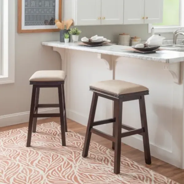 Bar Stools & Counter Height Stools-Kirkland's Home Chestnut Wood Upholstered Leather Bar Stool Tan