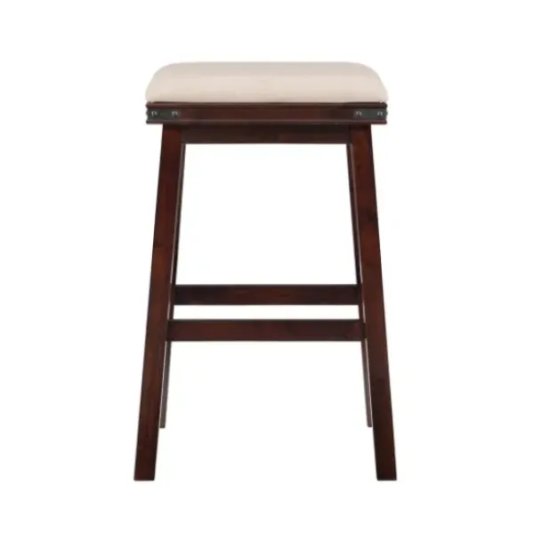 Bar Stools & Counter Height Stools-Kirkland's Home Chestnut Wood Upholstered Leather Bar Stool Tan
