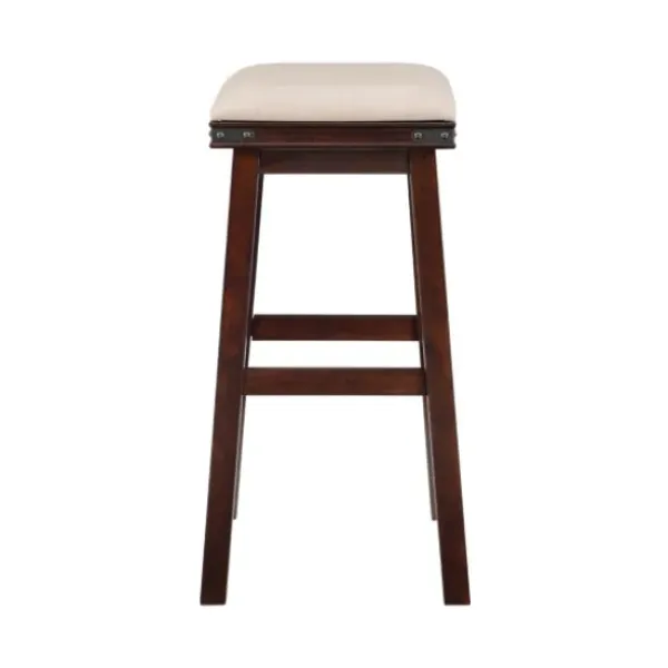 Bar Stools & Counter Height Stools-Kirkland's Home Chestnut Wood Upholstered Leather Bar Stool Tan