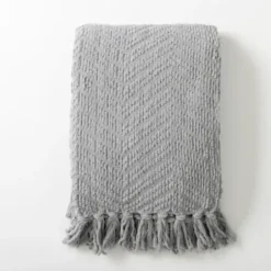 Blankets & Throws-Kirkland's Home Chevron Chenille Knit Throw Gray