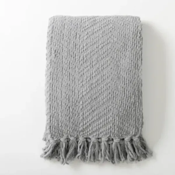 Blankets & Throws-Kirkland's Home Chevron Chenille Knit Throw Gray