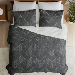 Bedspreads & Coverlets-Kirkland's Home Chevron Full/Queen 3-Pc. Coverlet Set Black