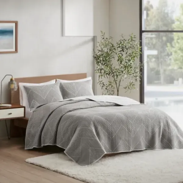 Bedspreads & Coverlets-Kirkland's Home Chevron Full/Queen 3-Pc. Coverlet Set Gray