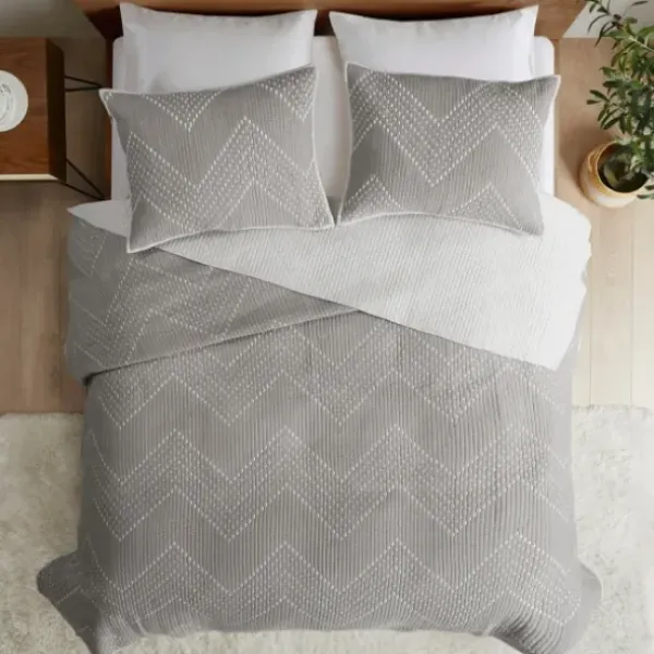 Bedspreads & Coverlets-Kirkland's Home Chevron Full/Queen 3-Pc. Coverlet Set Gray
