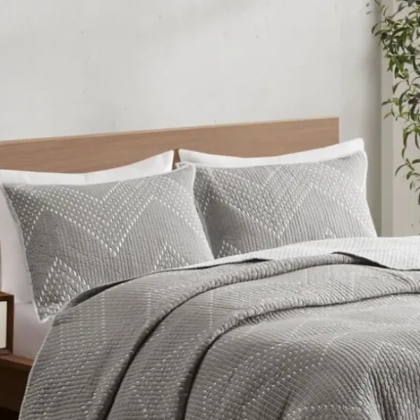 Bedspreads & Coverlets-Kirkland's Home Chevron Full/Queen 3-Pc. Coverlet Set Gray