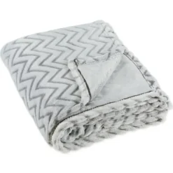 Blankets & Throws-Kirkland's Home Chevron Plush Throw Gray