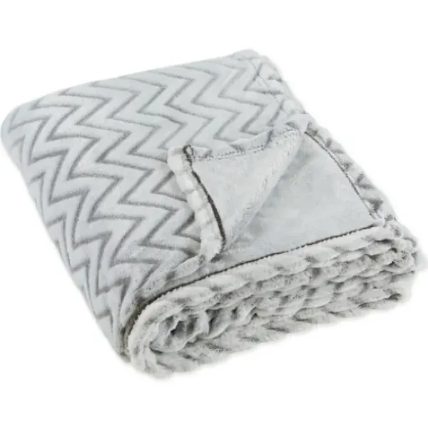 Blankets & Throws-Kirkland's Home Chevron Plush Throw Gray