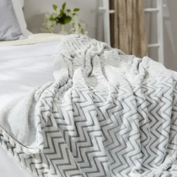Blankets & Throws-Kirkland's Home Chevron Plush Throw Gray