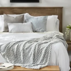 Blankets & Throws-Kirkland's Home Chevron Plush Throw Gray