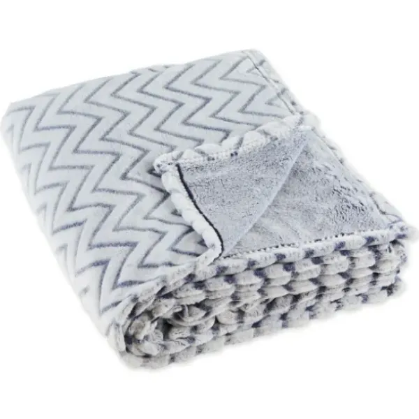 Blankets & Throws-Kirkland's Home Chevron Plush Throw Blue