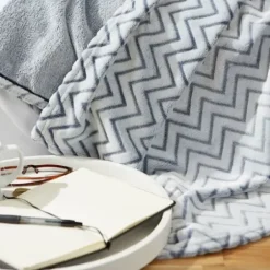 Blankets & Throws-Kirkland's Home Chevron Plush Throw Blue