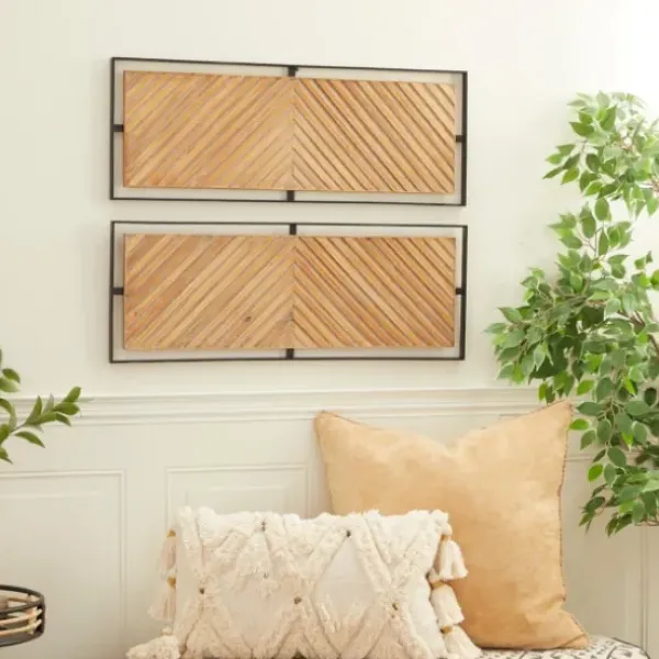 Wall Plaques-Kirkland's Home Chevron Wood Wall Plaques, Set Of 2 Brown