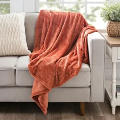 Blankets & Throws-Kirkland's Home Chili Red Heavenly Bubble Throw Orange