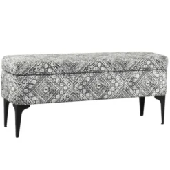 Benches & Ottomans-Kirkland's Home Chinle Velvet Storage Bench Black/White