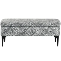 Benches & Ottomans-Kirkland's Home Chinle Velvet Storage Bench Black/White