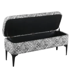 Benches & Ottomans-Kirkland's Home Chinle Velvet Storage Bench Black/White