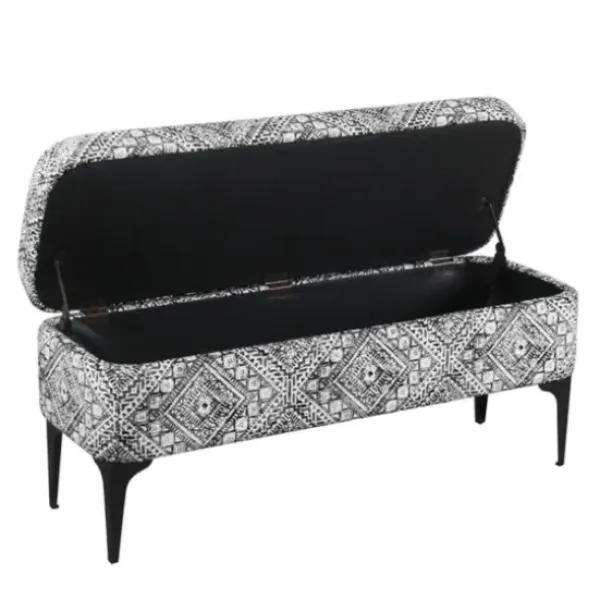 Benches & Ottomans-Kirkland's Home Chinle Velvet Storage Bench Black/White