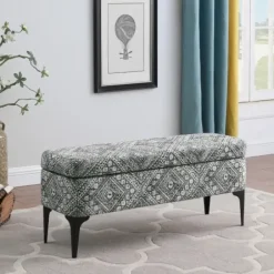 Benches & Ottomans-Kirkland's Home Chinle Velvet Storage Bench Black/White