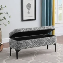 Benches & Ottomans-Kirkland's Home Chinle Velvet Storage Bench Black/White