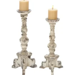 Candle Holders-Kirkland's Home Chipped Wood Pillar Candle Holders, Set Of 2 White