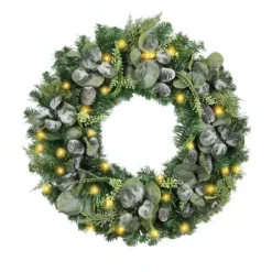 Wreaths-Kirkland's Home Christmas Eucalyptus Pine Mix Pre-Lit Wreath Green