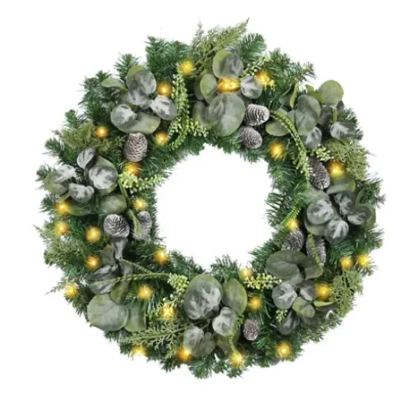 Wreaths-Kirkland's Home Christmas Eucalyptus Pine Mix Pre-Lit Wreath Green