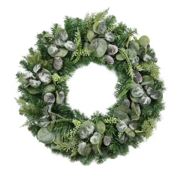 Wreaths-Kirkland's Home Christmas Eucalyptus Pine Mix Pre-Lit Wreath Green