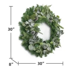 Wreaths-Kirkland's Home Christmas Eucalyptus Pine Mix Pre-Lit Wreath Green