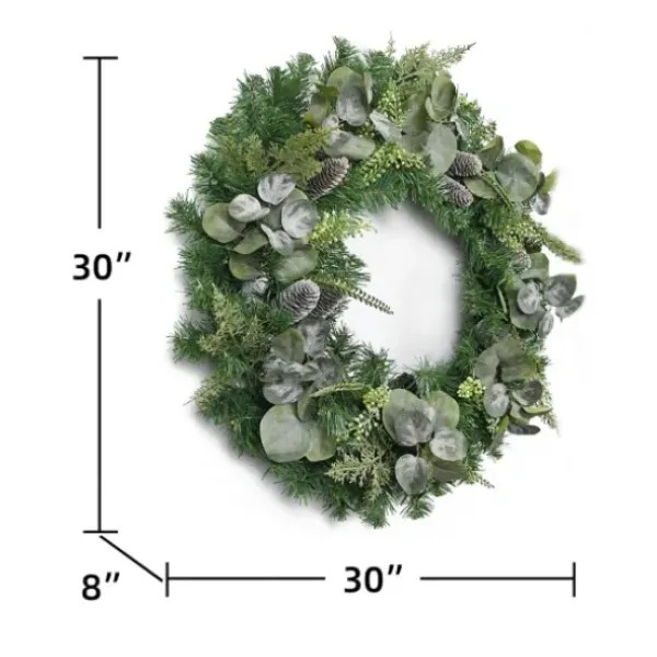 Wreaths-Kirkland's Home Christmas Eucalyptus Pine Mix Pre-Lit Wreath Green