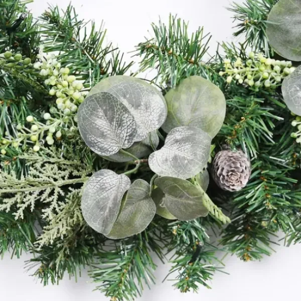 Wreaths-Kirkland's Home Christmas Eucalyptus Pine Mix Pre-Lit Wreath Green
