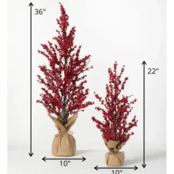 Trees & Topiaries-Kirkland's Home Christmas Red Berry Burlap Trees, Set Of 2 Red/Brown