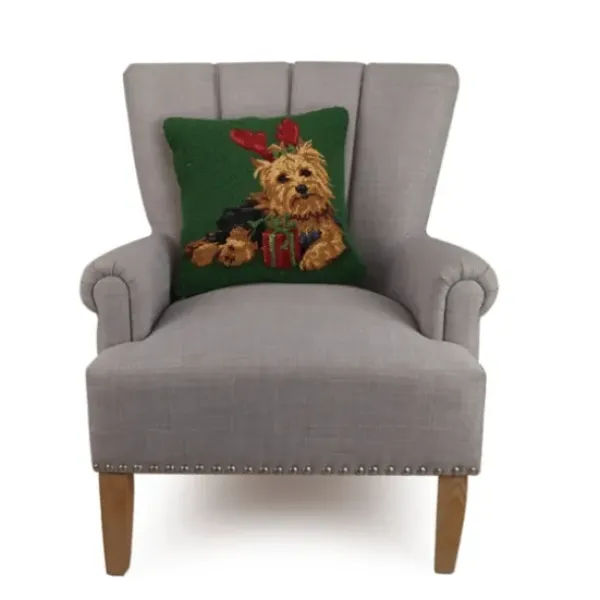 Pillows-Kirkland's Home Christmas Yorkie Wool Pillow Green/Brown