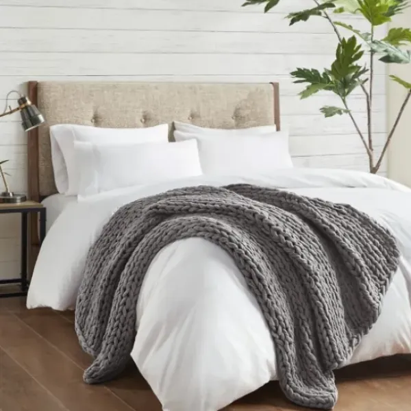 Blankets & Throws-Kirkland's Home Chunky Double Knit Cozy Throw Gray
