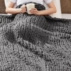 Blankets & Throws-Kirkland's Home Chunky Double Knit Cozy Throw Gray