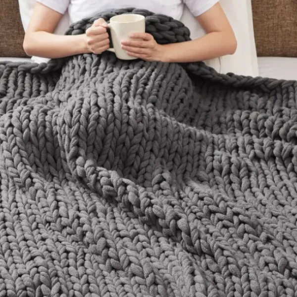 Blankets & Throws-Kirkland's Home Chunky Double Knit Cozy Throw Gray
