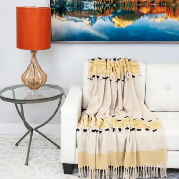 Blankets & Throws-Kirkland's Home Chunky Stitch Cotton Throw Yellow