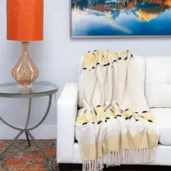 Blankets & Throws-Kirkland's Home Chunky Stitch Cotton Throw Yellow