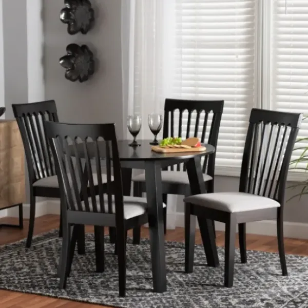 Dining Sets-Kirkland's Home Classic Black Round Wood 5-Pc. Dining Set Gray