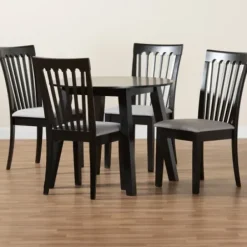 Dining Sets-Kirkland's Home Classic Black Round Wood 5-Pc. Dining Set Gray